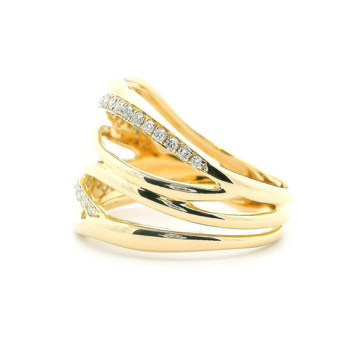 14K Yellow Gold 0.28cttw. Diamond Multi Row Crossover Fashion Ring