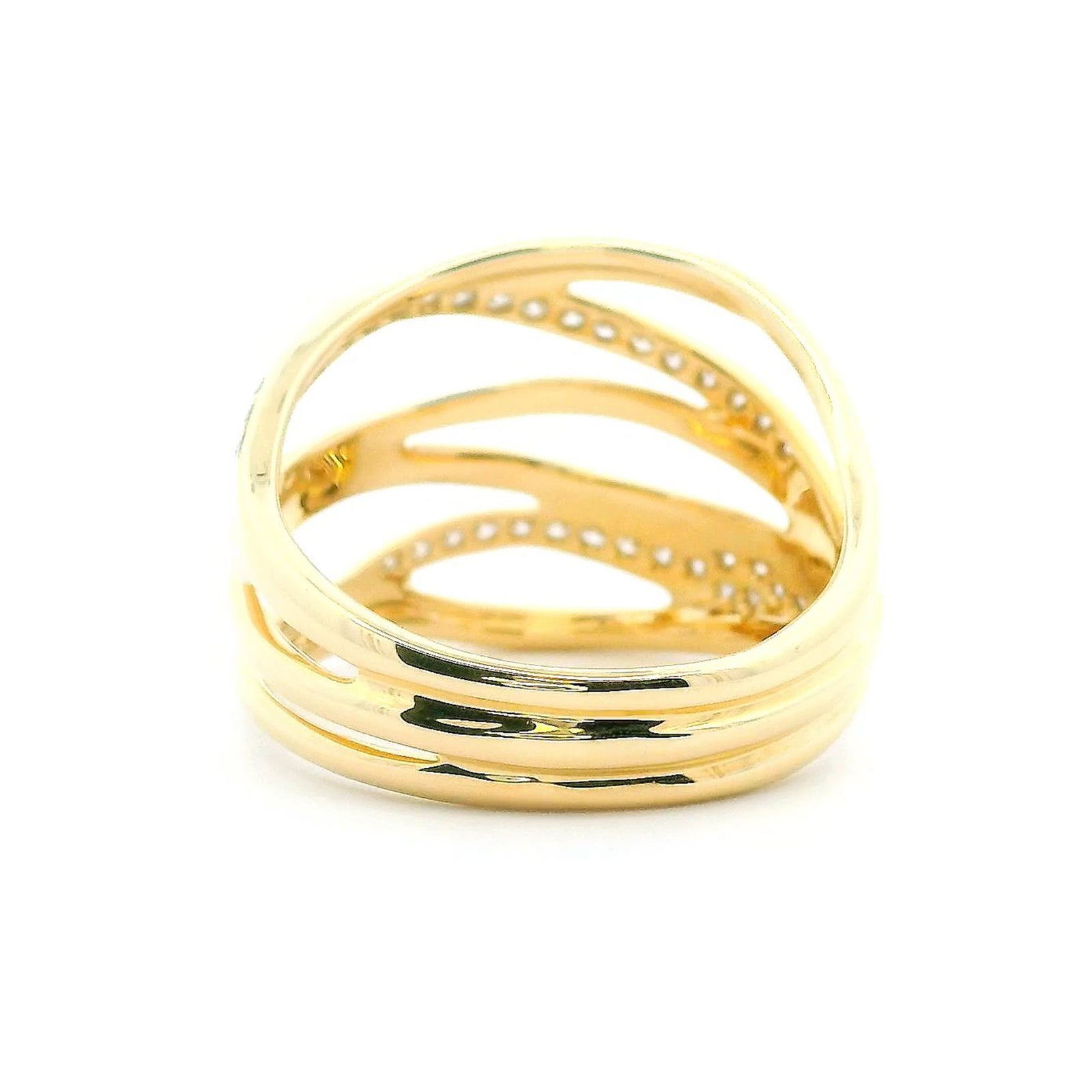 14K Yellow Gold 0.28cttw. Diamond Multi Row Crossover Fashion Ring