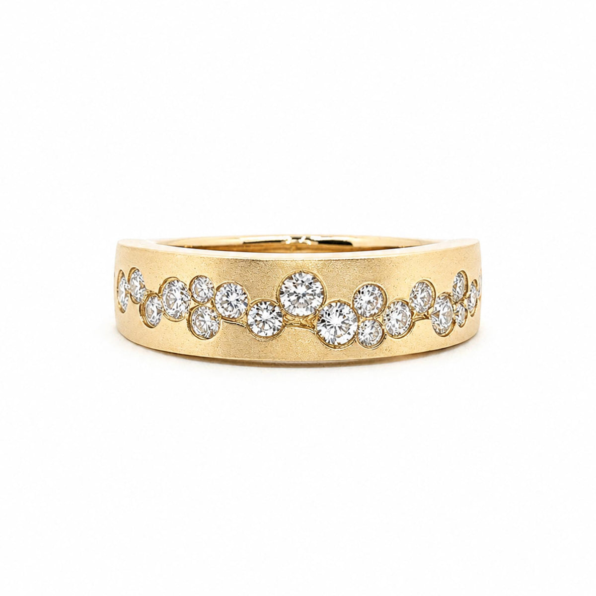 14K Yellow Gold 0.49cttw. Scattered Round Diamond Brushed Finish Fashion Ring