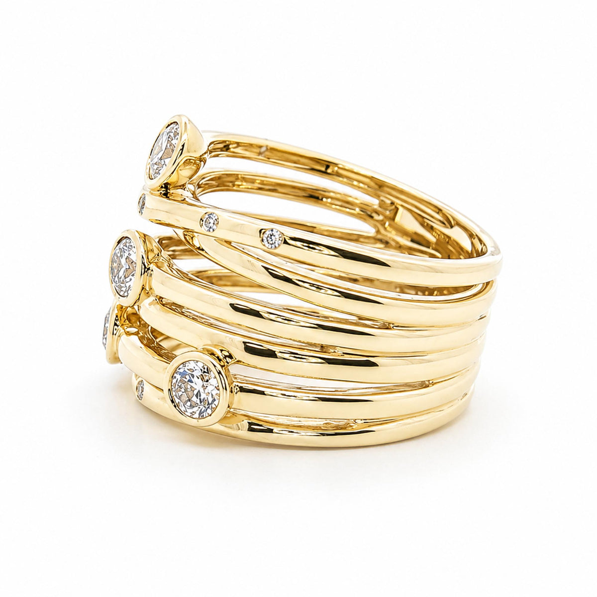 18K Yellow Gold 0.84cttw. Diamond Multi Crossover Fashion Ring