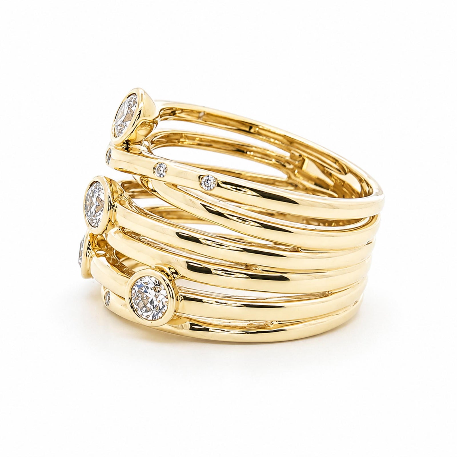 18K Yellow Gold 0.84cttw. Diamond Multi Crossover Fashion Ring