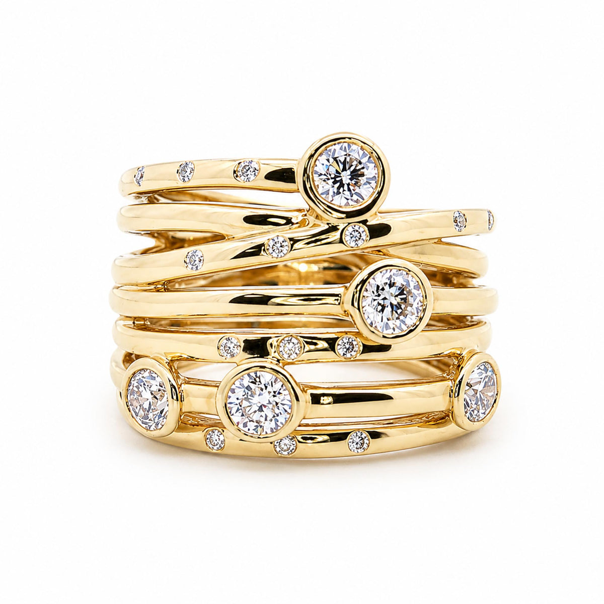 18K Yellow Gold 0.84cttw. Diamond Multi Crossover Fashion Ring