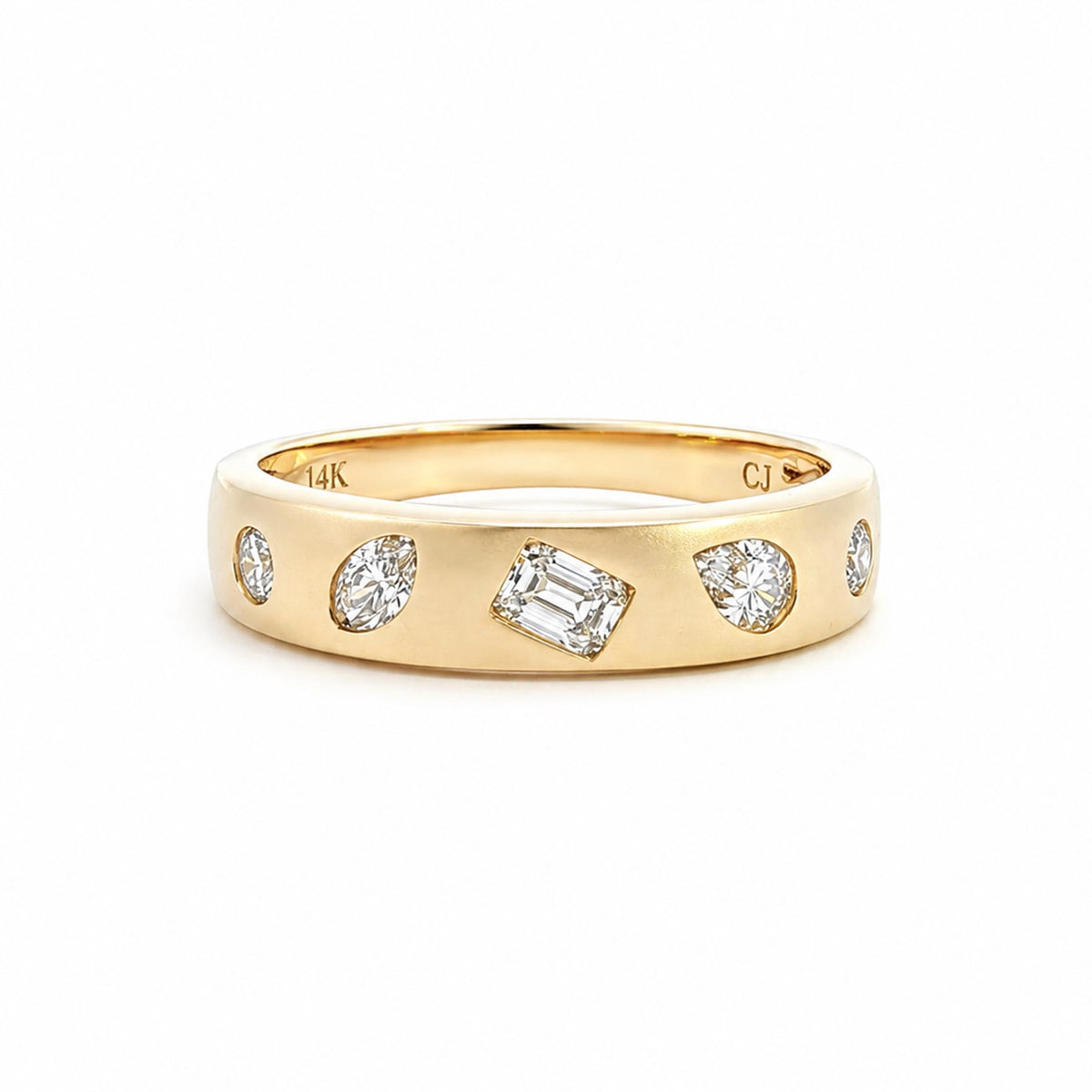 14K Yellow Gold 0.43cttw. Multi Shaped Diamond Mosaic Brushed Finish Fashion Ring