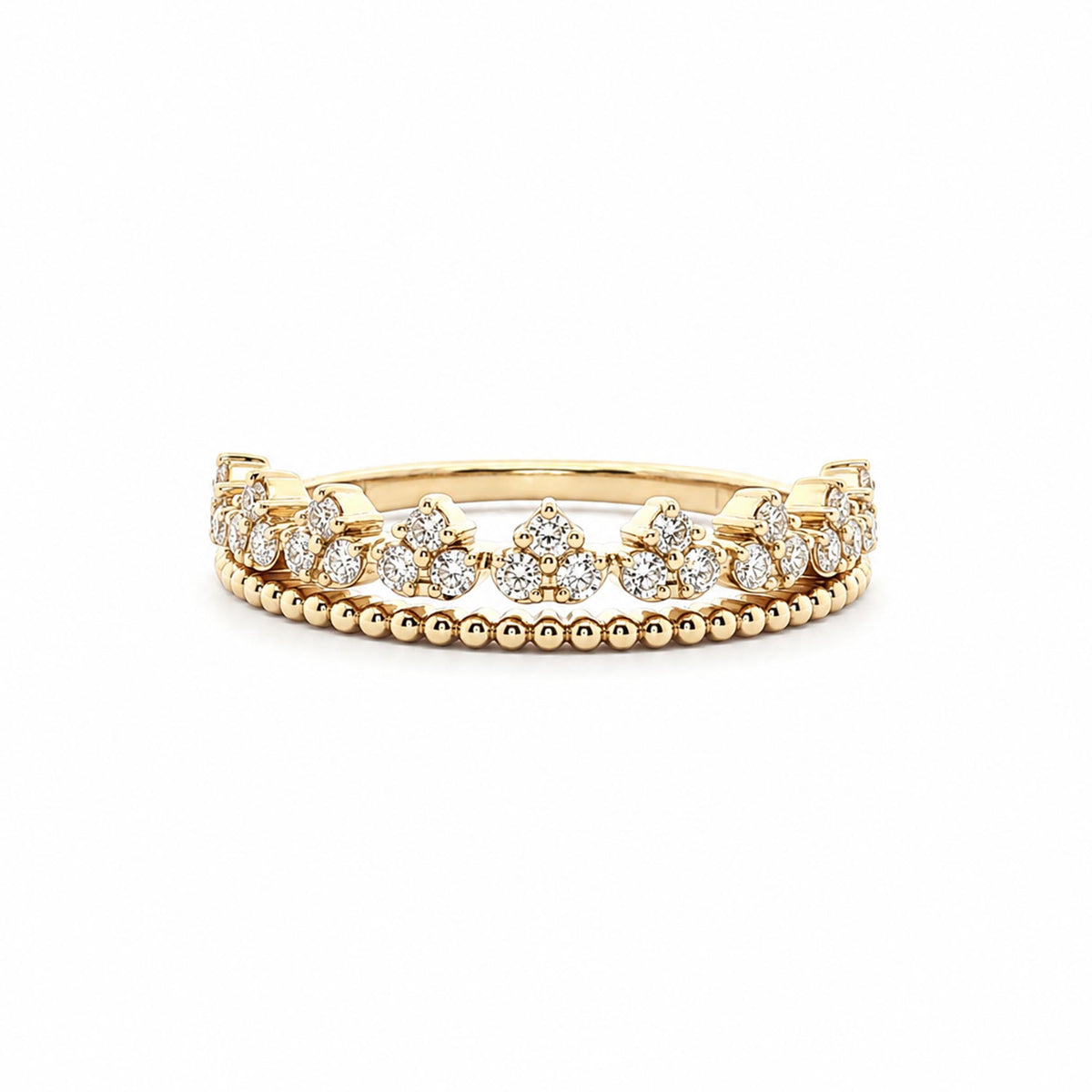 14K Yellow Gold 0.25cttw. Diamond Cluster Beaded Fashion Ring