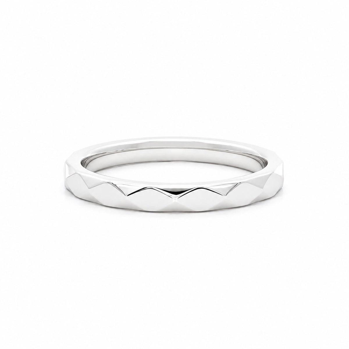 14K White Gold Faceted Geometric Stackable Fashion Ring