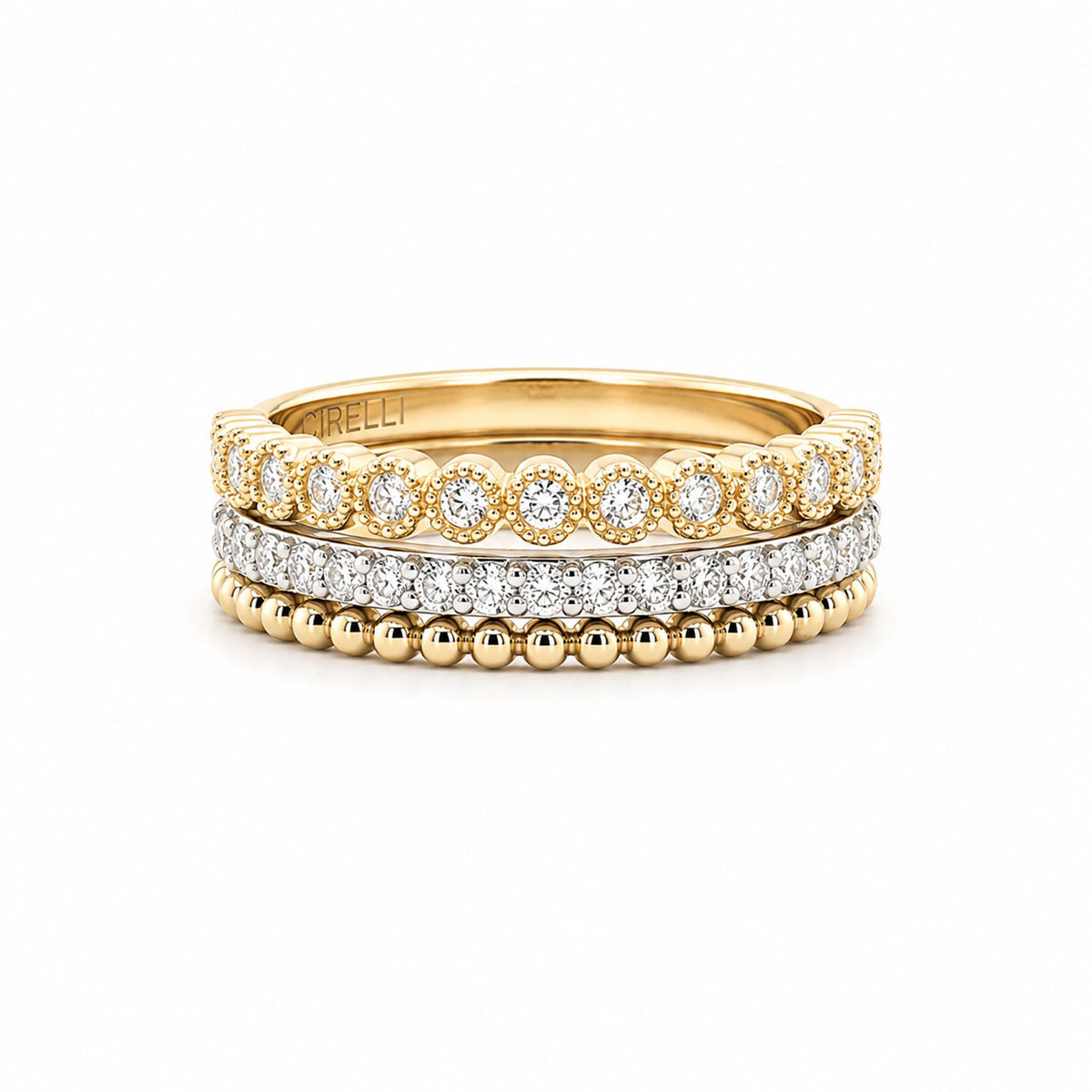 14K Yellow &amp; White Gold 0.37cttw. Diamond Three Band Fashion Ring