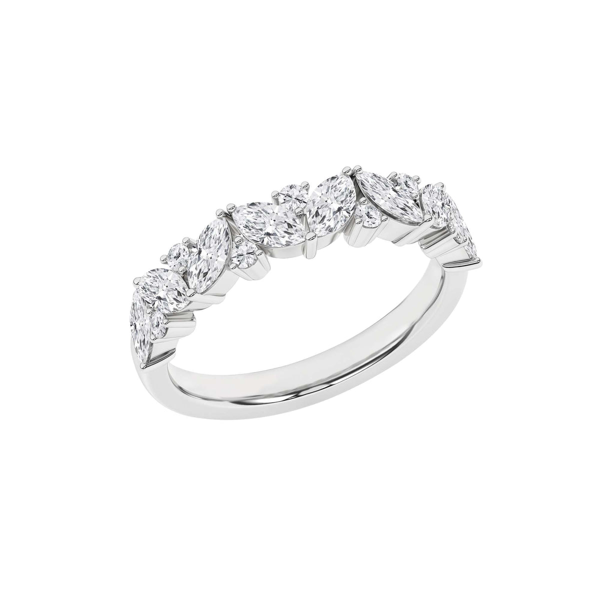 14K White Gold 1.00cttw. Marquise &amp; Round Lab Grown Diamond Fashion Ring