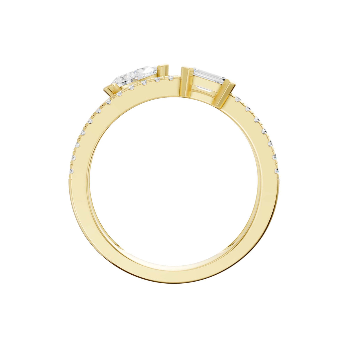 14K Yellow Gold 0.62cttw. Emerald and Pear Lab Grown Diamond Split Stackable Fashion Ring