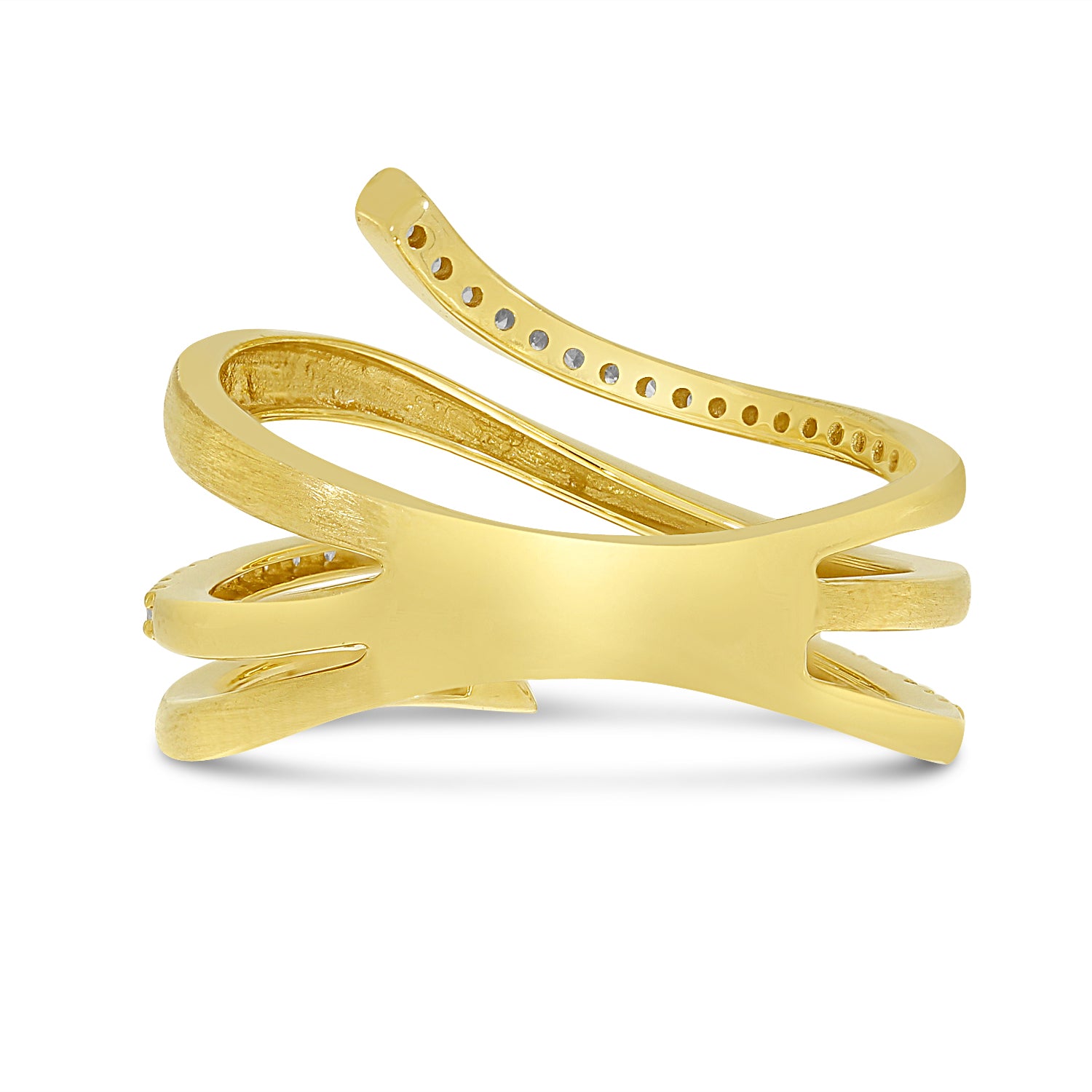 14K Yellow Gold 0.19cttw. Diamond Brushed Gold Stacked Fashion Ring