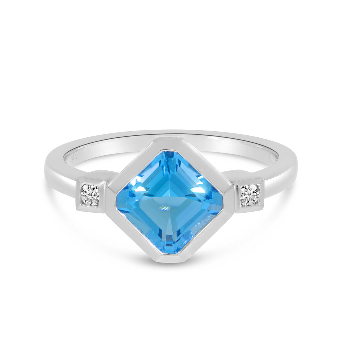 14K White Gold 1.91ct. Octagon Blue Topaz &amp; 0.05ct. Diamond Fashion Ring