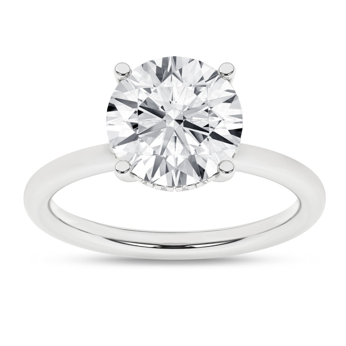 14K White Gold 2.60 Carat Round Brilliant Cut Lab Grown Diamond Solitaire Hidden Halo Engagement Ring