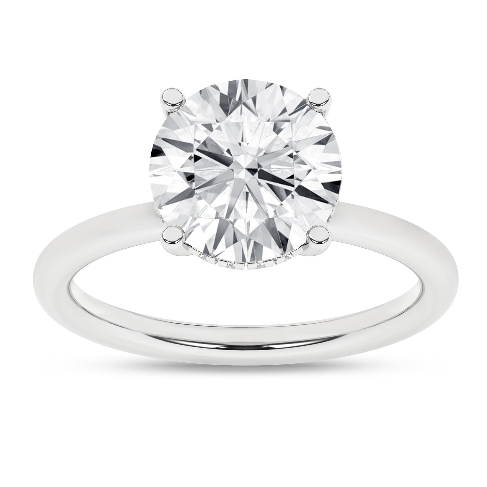 14K White Gold 2.60 Carat Round Brilliant Cut Lab Grown Diamond Solitaire Hidden Halo Engagement Ring