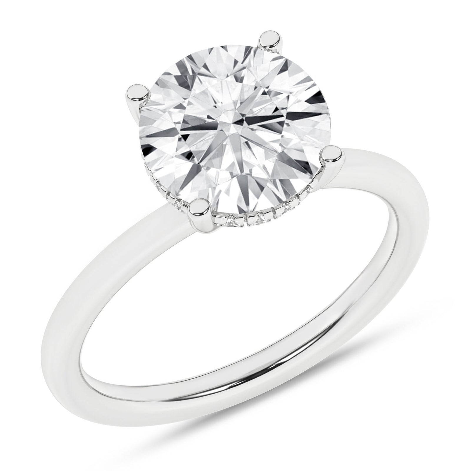 14K White Gold 2.60 Carat Round Brilliant Cut Lab Grown Diamond Solitaire Hidden Halo Engagement Ring
