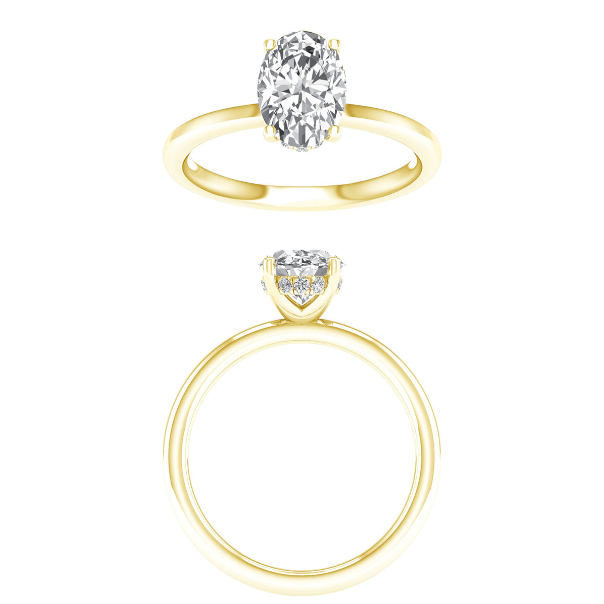 14K Yellow Gold 3.20 Carat Oval Brilliant Cut Lab Grown Diamond Solitaire Hidden Halo Engagement Ring