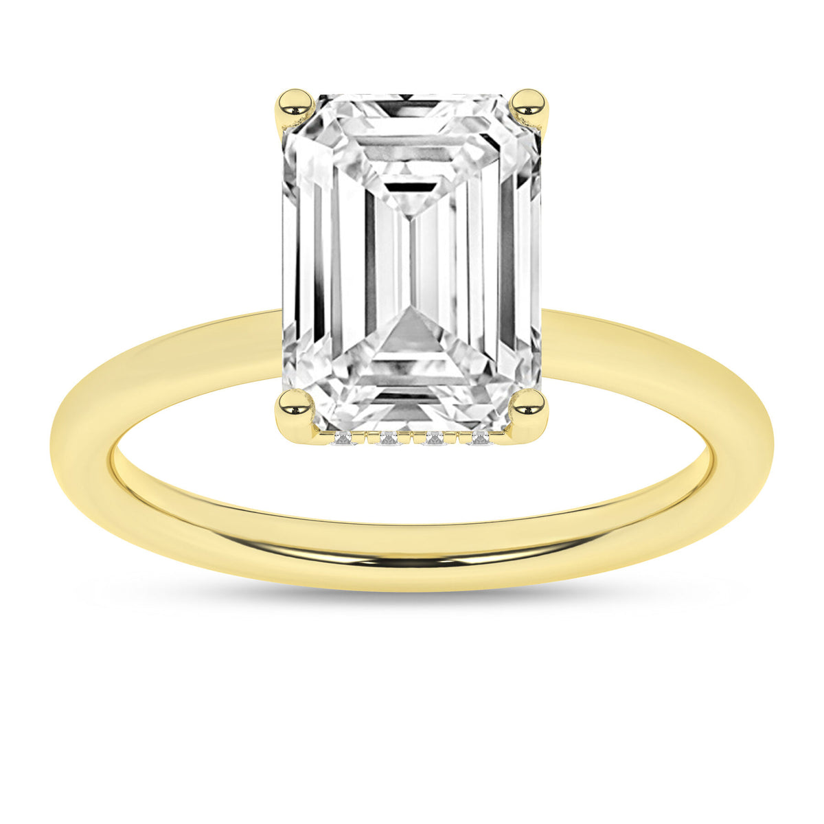 14K Yellow Gold 3.20 Carat Emerald Brilliant Cut Lab Grown Diamond Solitaire Hidden Halo Engagement Ring