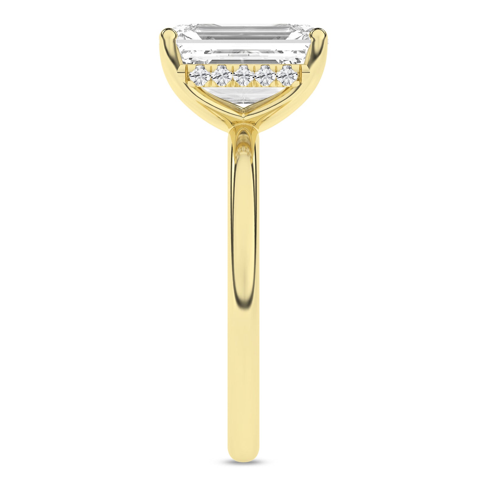 14K Yellow Gold 3.20 Carat Emerald Brilliant Cut Lab Grown Diamond Solitaire Hidden Halo Engagement Ring