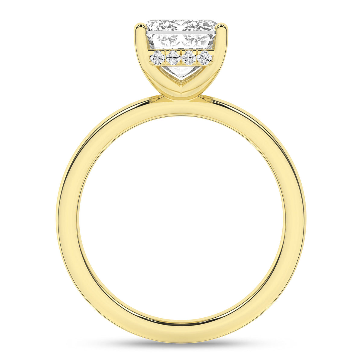 14K Yellow Gold 3.20 Carat Emerald Brilliant Cut Lab Grown Diamond Solitaire Hidden Halo Engagement Ring