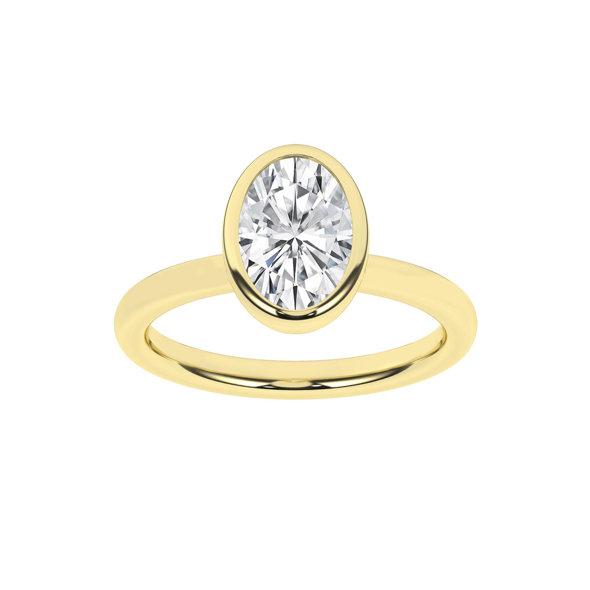 14K Yellow Gold 2.00 Carat Oval Brilliant Cut Lab Grown Diamond Bezel Set Solitaire Engagement Ring