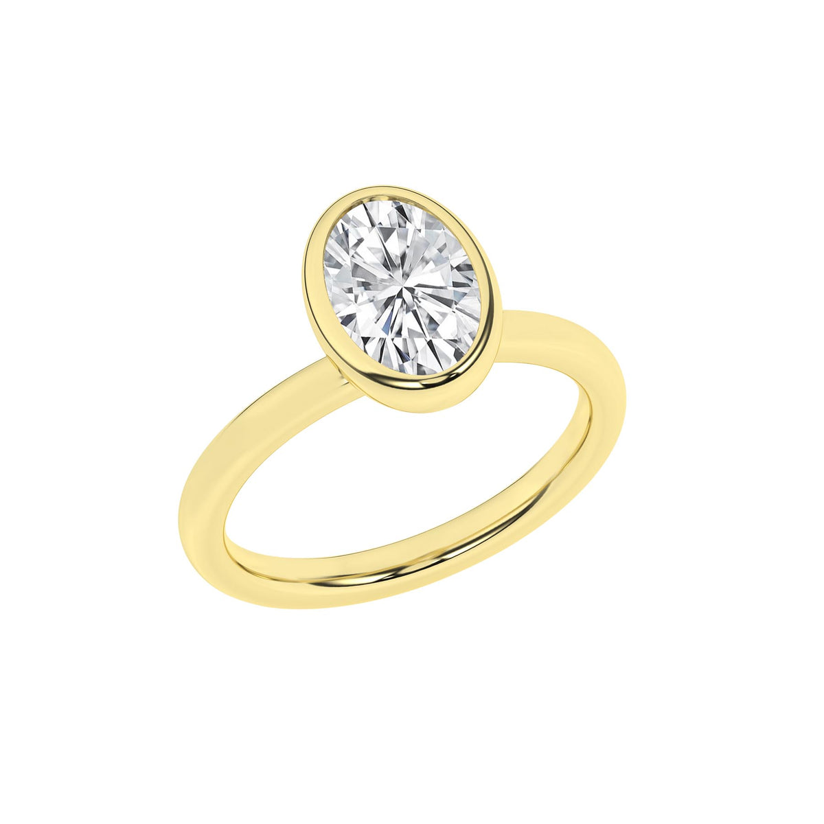 14K Yellow Gold 2.00 Carat Oval Brilliant Cut Lab Grown Diamond Bezel Set Solitaire Engagement Ring