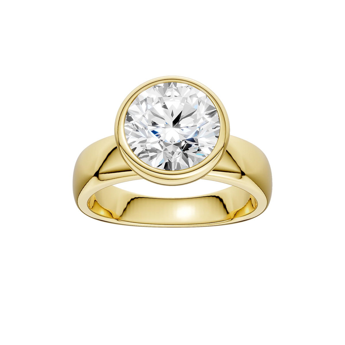 14K Yellow Gold 3.00 Carat Round Brilliant Cut Lab Grown Diamond Bezel Set Solitaire Engagement Ring