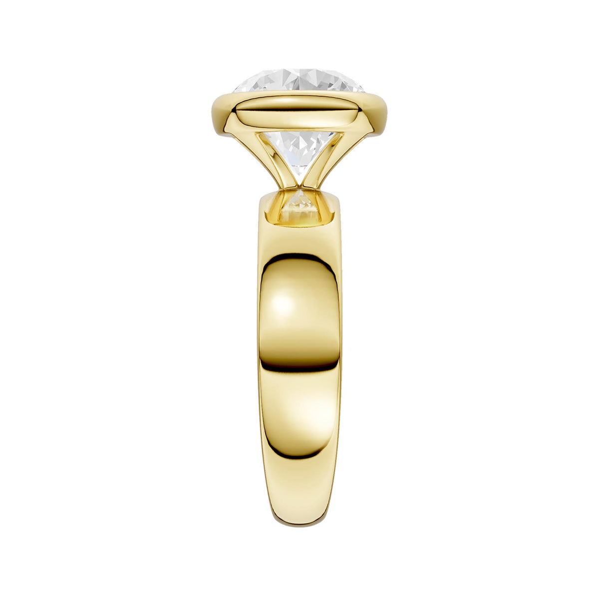 14K Yellow Gold 3.00 Carat Round Brilliant Cut Lab Grown Diamond Bezel Set Solitaire Engagement Ring