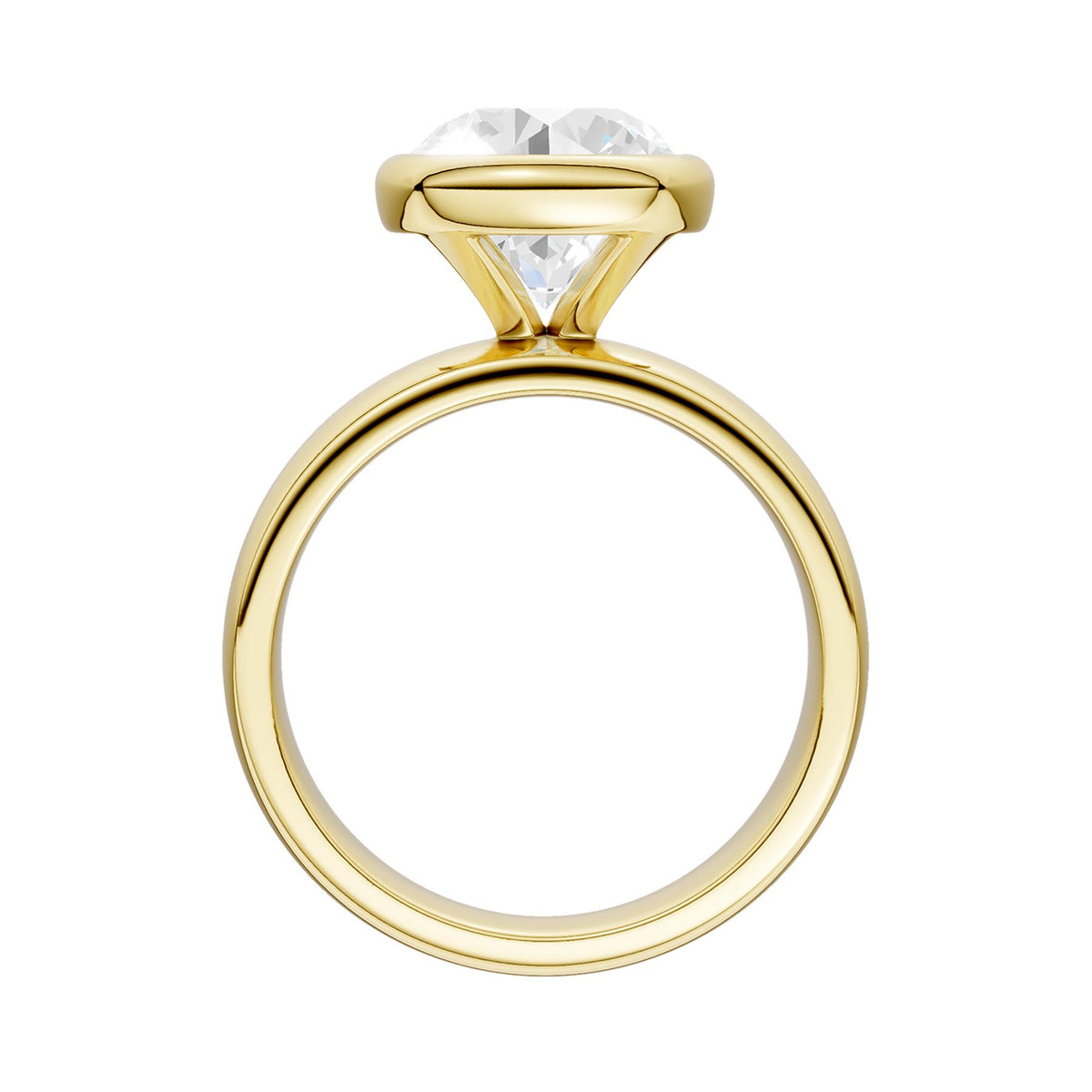 14K Yellow Gold 3.00 Carat Round Brilliant Cut Lab Grown Diamond Bezel Set Solitaire Engagement Ring