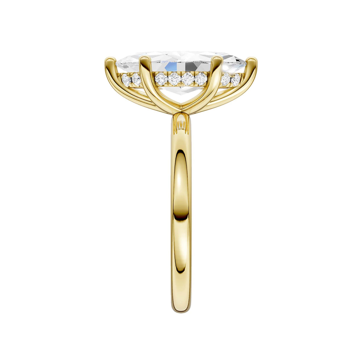 14K Yellow Gold 3.12 Carat Marquise Brilliant Cut Lab Grown Diamond Solitaire Hidden Halo Engagement Ring