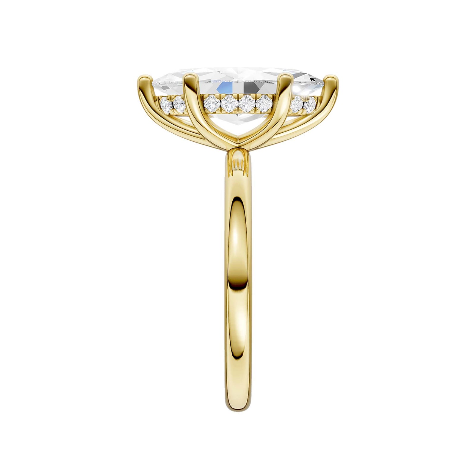 14K Yellow Gold 3.12 Carat Marquise Brilliant Cut Lab Grown Diamond Solitaire Hidden Halo Engagement Ring