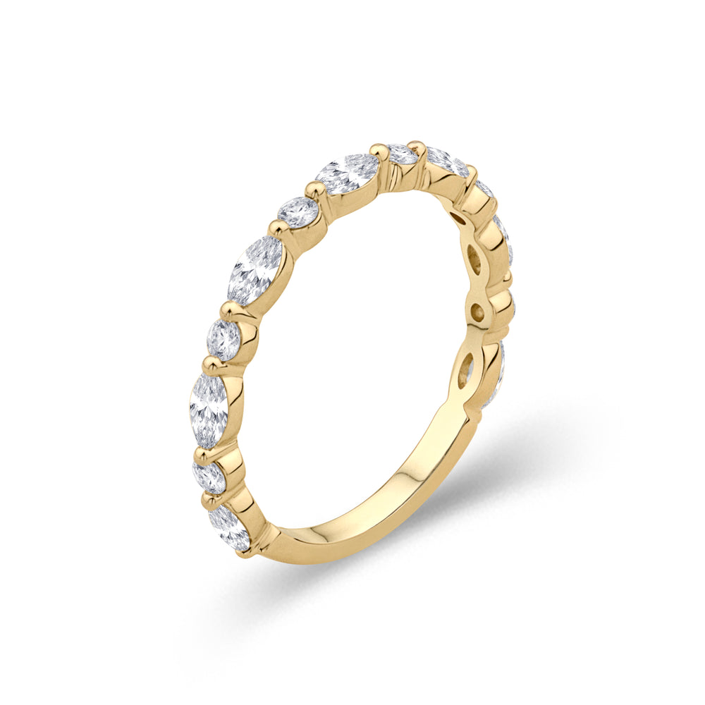 14K Yellow Gold 0.66cttw. Marquise & Round Diamond Alternating Stackable Fashion Ring