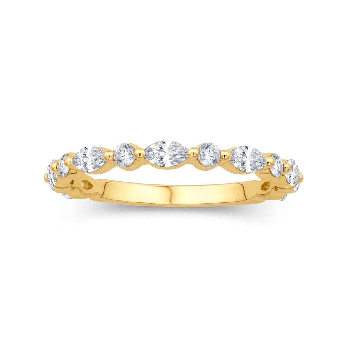 14K Yellow Gold 0.66cttw. Marquise &amp; Round Diamond Alternating Stackable Fashion Ring