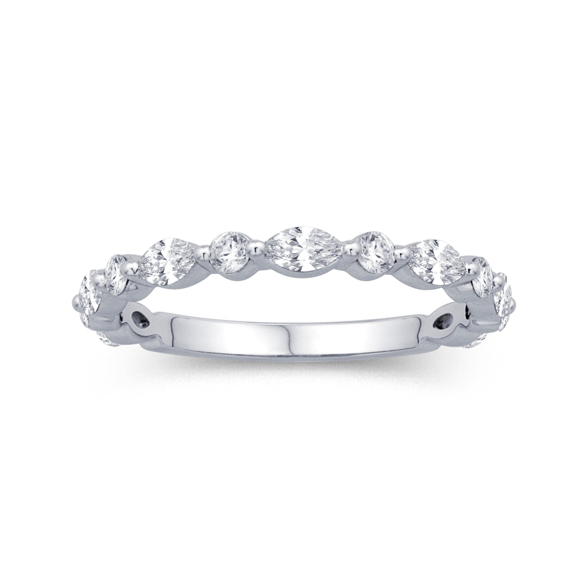 14K White Gold 0.66cttw. Marquise &amp; Round Diamond Alternating Stackable Fashion Ring