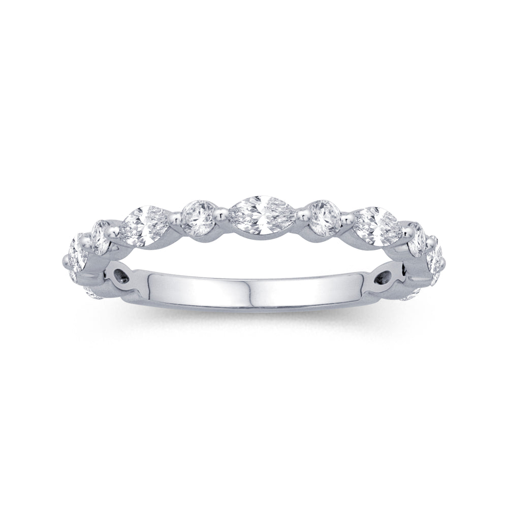 14K White Gold 0.66cttw. Marquise & Round Diamond Alternating Stackable Fashion Ring