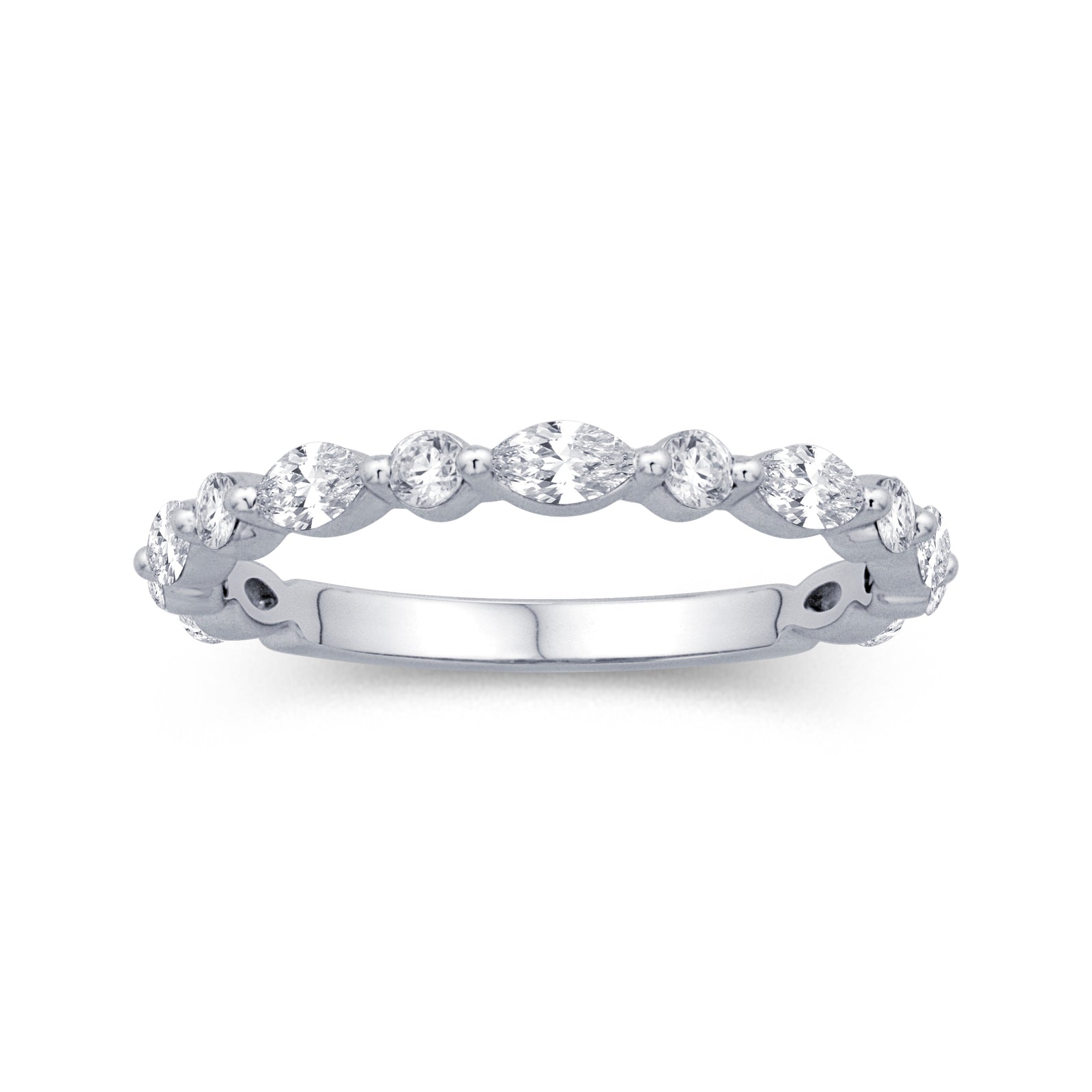 14K White Gold 0.66cttw. Marquise & Round Diamond Alternating Stackable Fashion Ring
