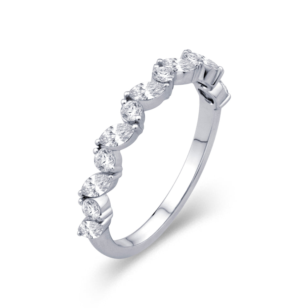 14K White Gold 0.55cttw. Marquise & Round Diamond Stackable Fashion Ring