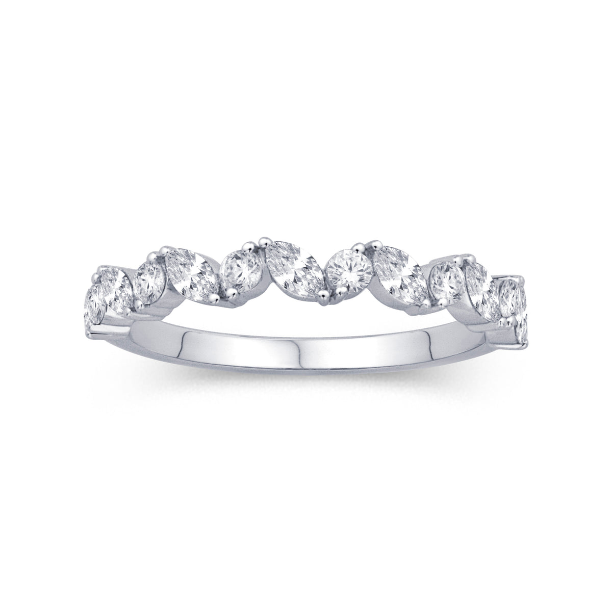 14K White Gold 0.55cttw. Marquise &amp; Round Diamond Stackable Fashion Ring
