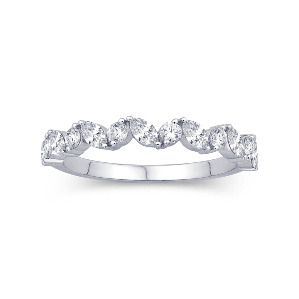 14K White Gold 0.55cttw. Marquise & Round Diamond Stackable Fashion Ring