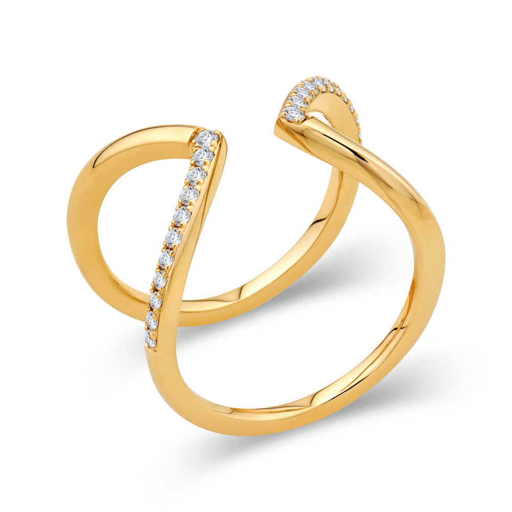 14K Yellow Gold 0.23cttw. Diamond Open Crossover Fashion Ring