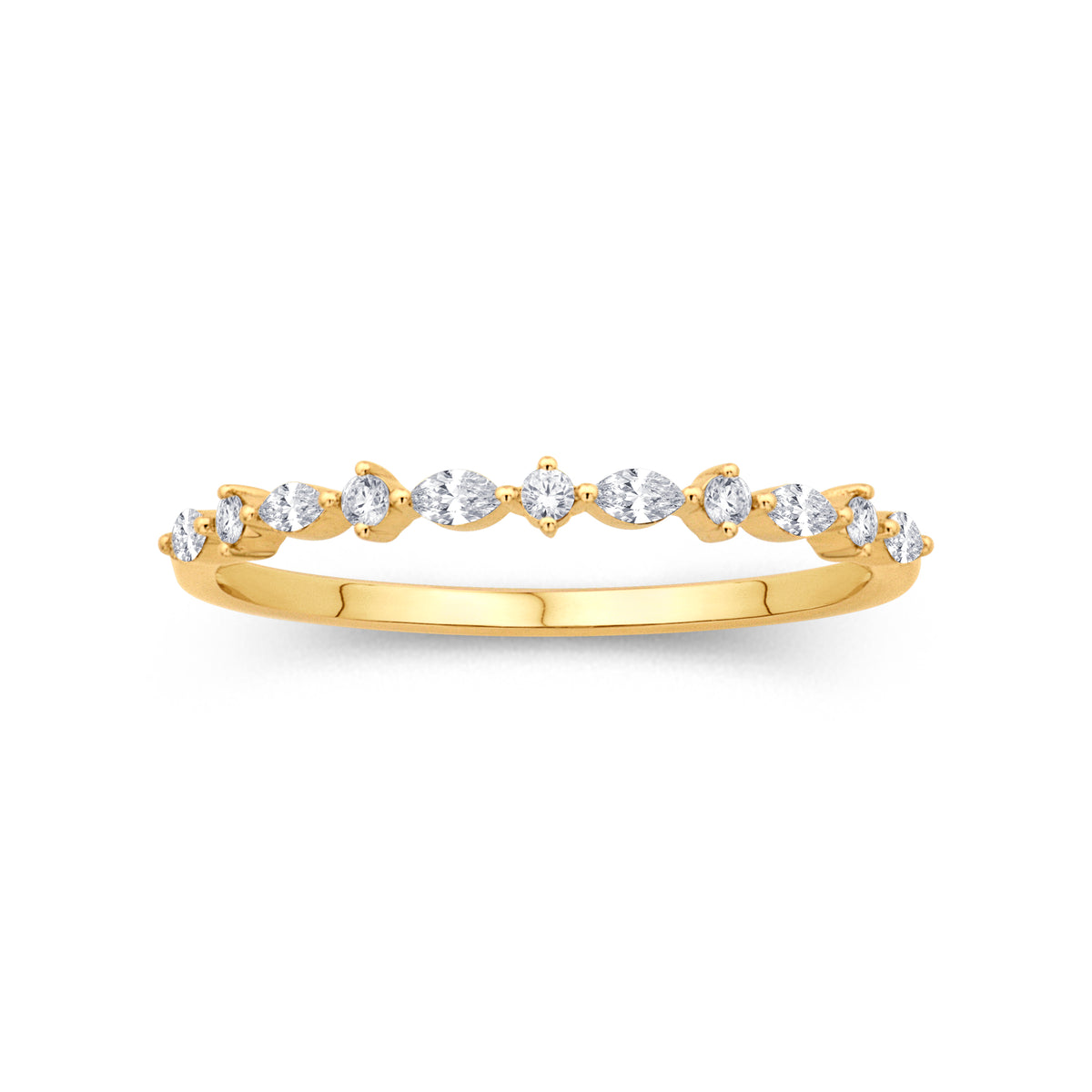 14K Yellow Gold 0.18cttw. Marquise &amp; Round Diamond Petite Stackable Fashion Ring