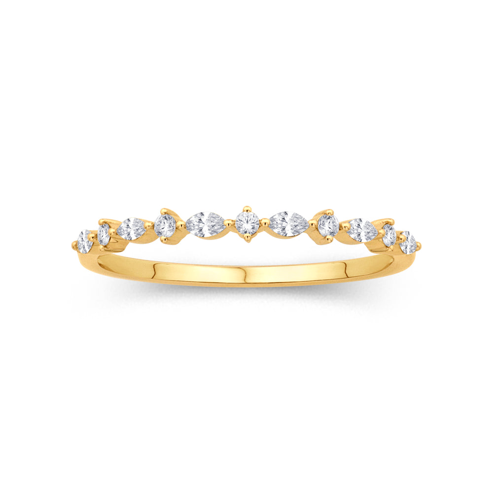14K Yellow Gold 0.18cttw. Marquise & Round Diamond Petite Stackable Fashion Ring