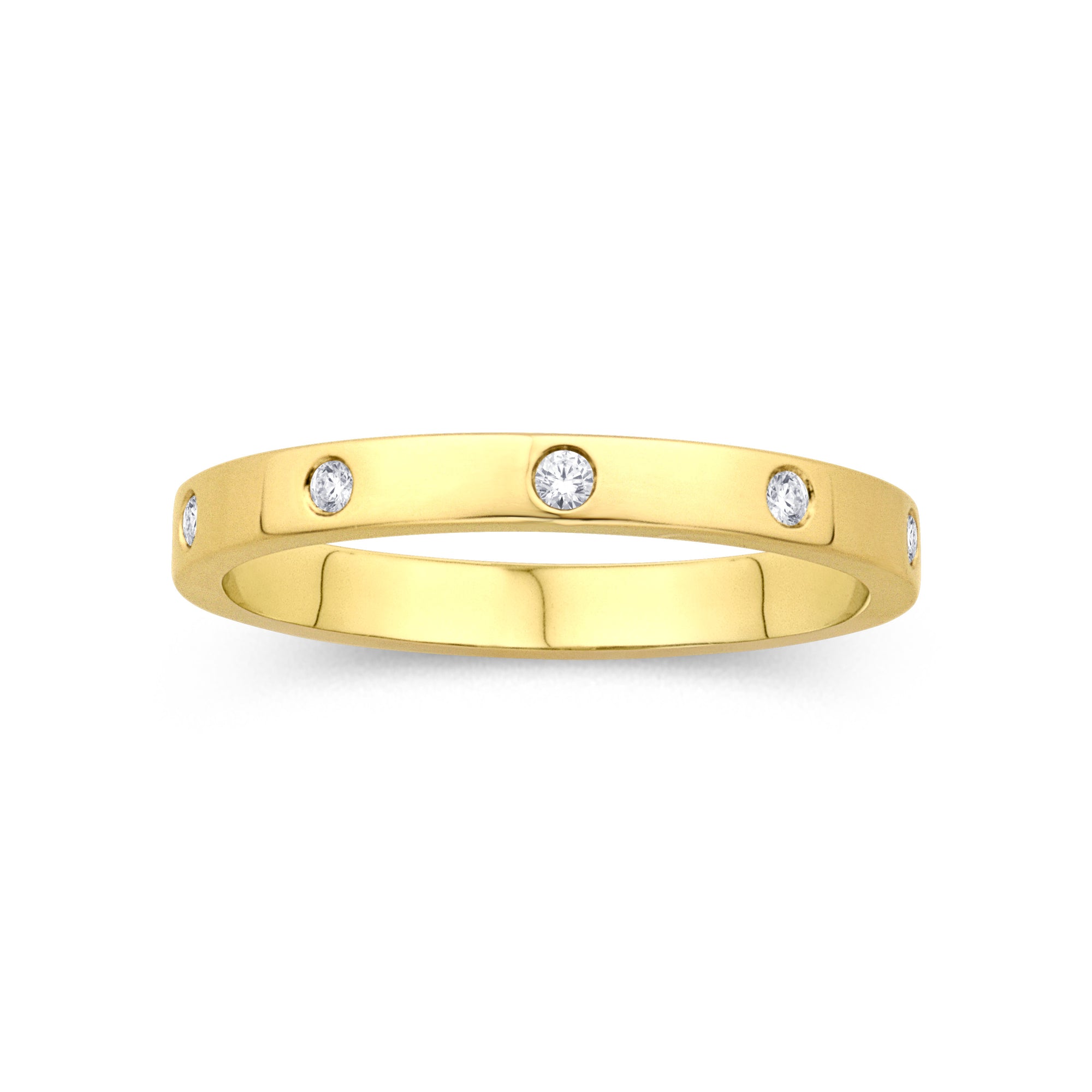 14K Yellow Gold 0.07cttw. Round Diamond Bezel Stackable Fashion Ring