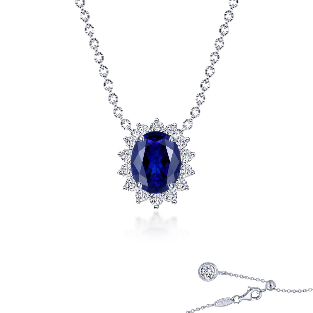 Lafonn Simulated Diamond &amp; Fancy Lab Grown Sapphire 3.35ct. Halo Necklace SYN024SP20