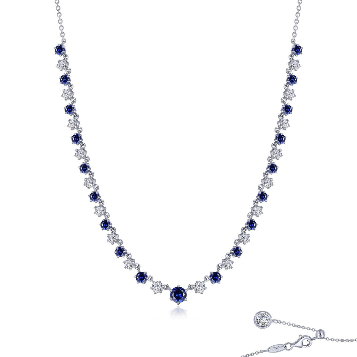 Lafonn Simulated Diamond &amp; Fancy Lab Grown Sapphire 4.91ct. Graduated Tennis Necklace SYN025SP16
