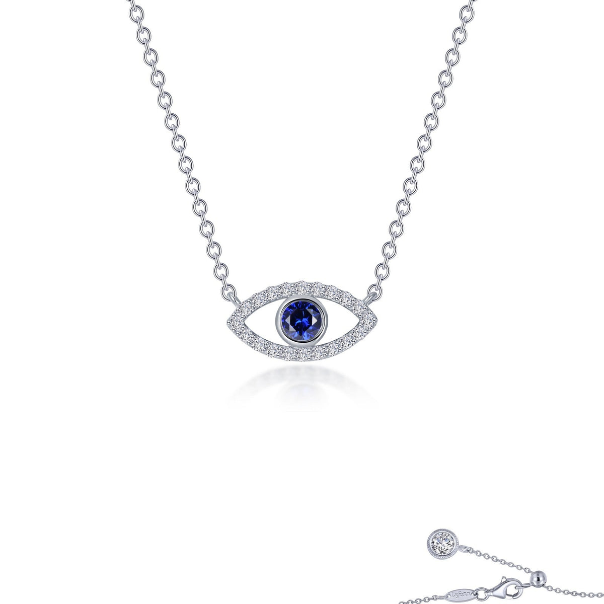 Lafonn Simulated Diamond &amp; Fancy Lab Grown Sapphire 0.62ct. Evil Eye Necklace SYN028SP20