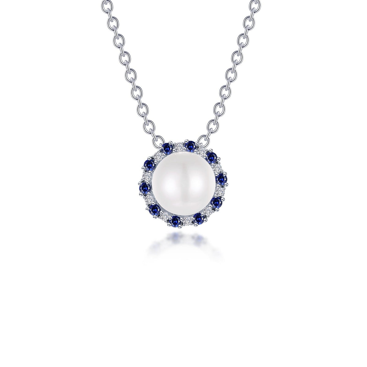 Lafonn Freshwater Pearl Simulated Diamond &amp; Fancy Lab Grown Sapphire Halo Necklace SYP008SP20