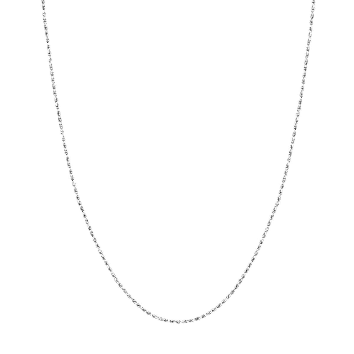 14K White Gold 1.50mm Solid Diamond Cut Rope Chain with Lobster Lock