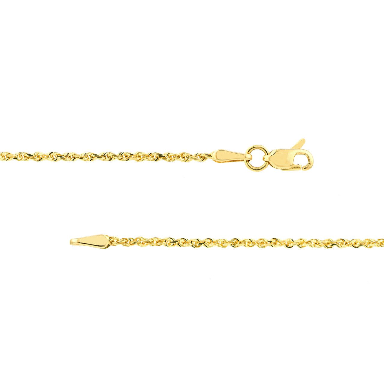 14K Yellow Gold 1.50mm Solid Diamond Cut Rope Chain with Lobster Lock