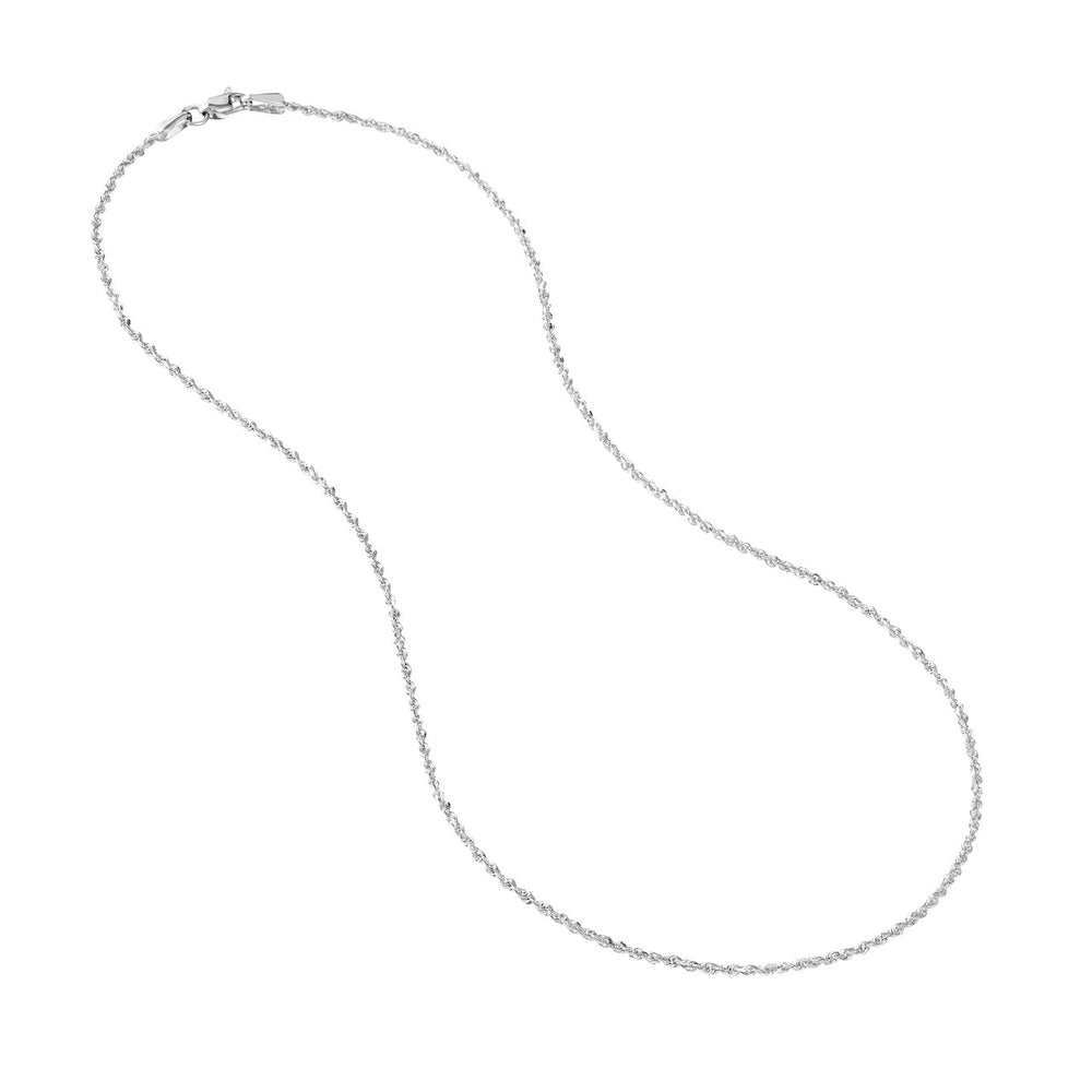 14K White Gold 1.50mm Solid Diamond Cut Rope Chain with Lobster Lock