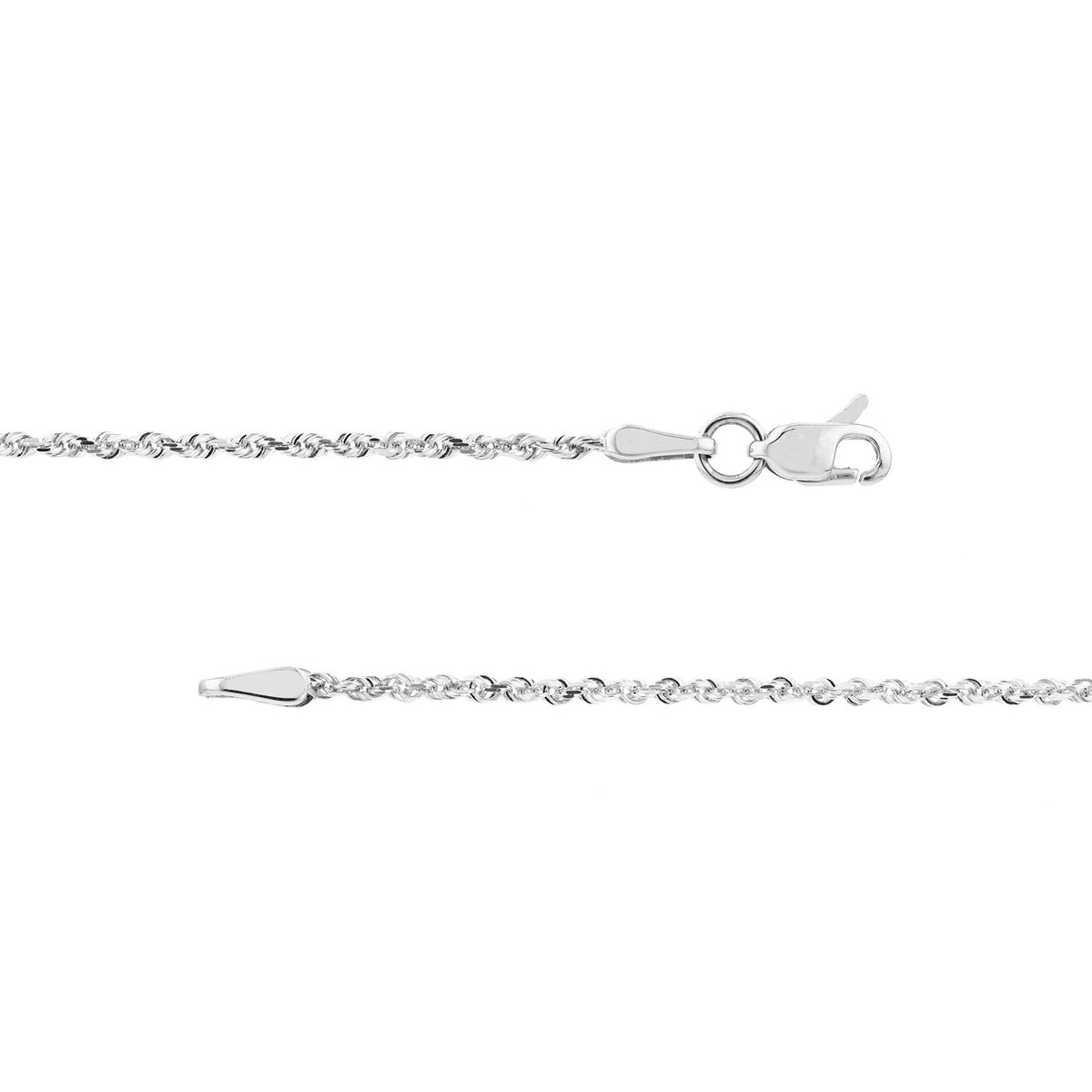 14K White Gold 1.50mm Solid Diamond Cut Rope Chain with Lobster Lock
