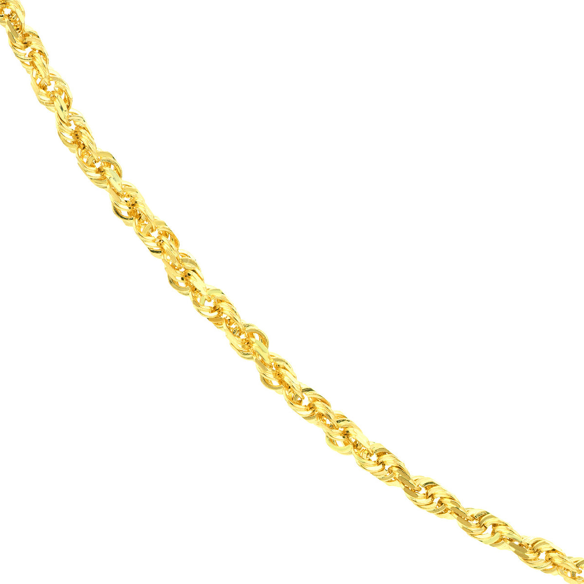 14K Yellow Gold 1.50mm Solid Diamond Cut Rope Chain with Lobster Lock