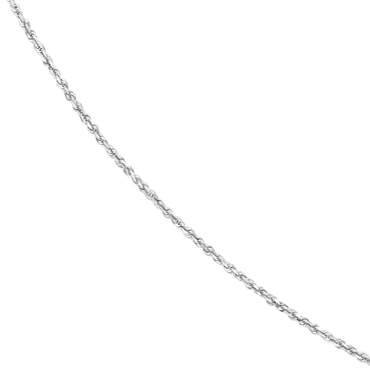 14K White Gold 1.75mm Solid Diamond Cut Rope Chain with Lobster Lock